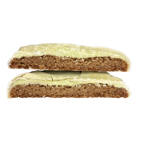 Two halves of a cookie with Matcha and Yuzu filling